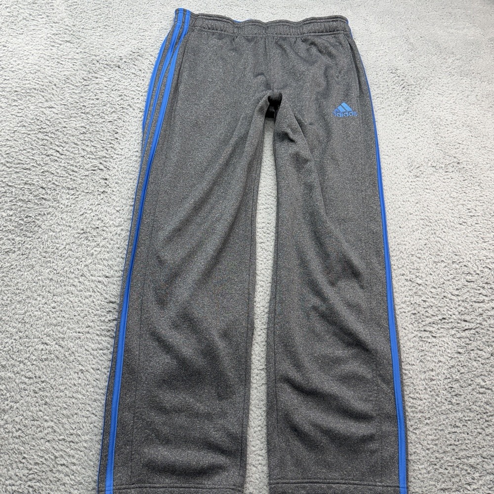 Adidas Track Pants Mens L Gray Blue 3-Stripe Open Hem Drawstring Streetwear